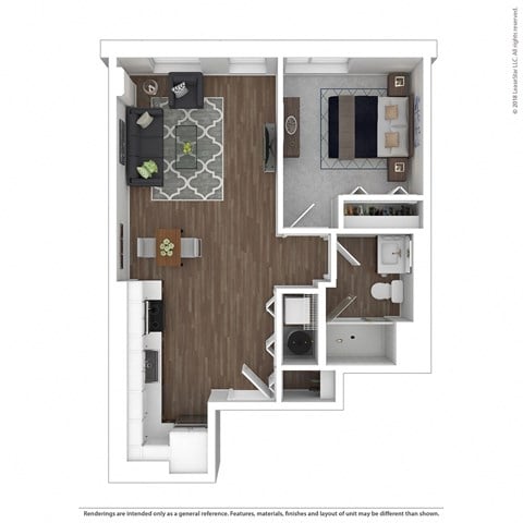 Floor plan for 1 bed, 1 bath, 640 sqft